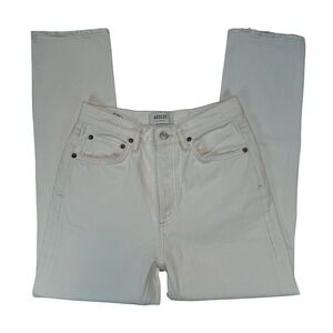 AGOLDE Womens Riley High Rise Straight Jeans White Distressed Denim 26